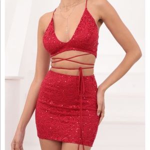 Red two piece dress